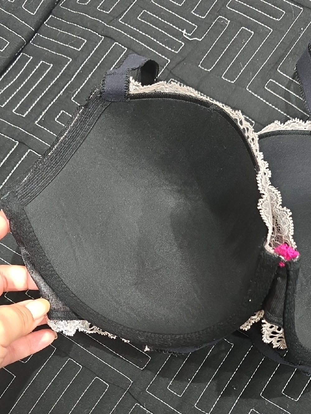 VS Lace Overlay Black Cream Dream Angel Push-Up Bra. Rhinestone Bling, 34DDD - Picture 9 of 11